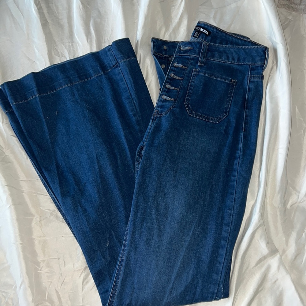 Wide Leg Flare Button Up Jeans